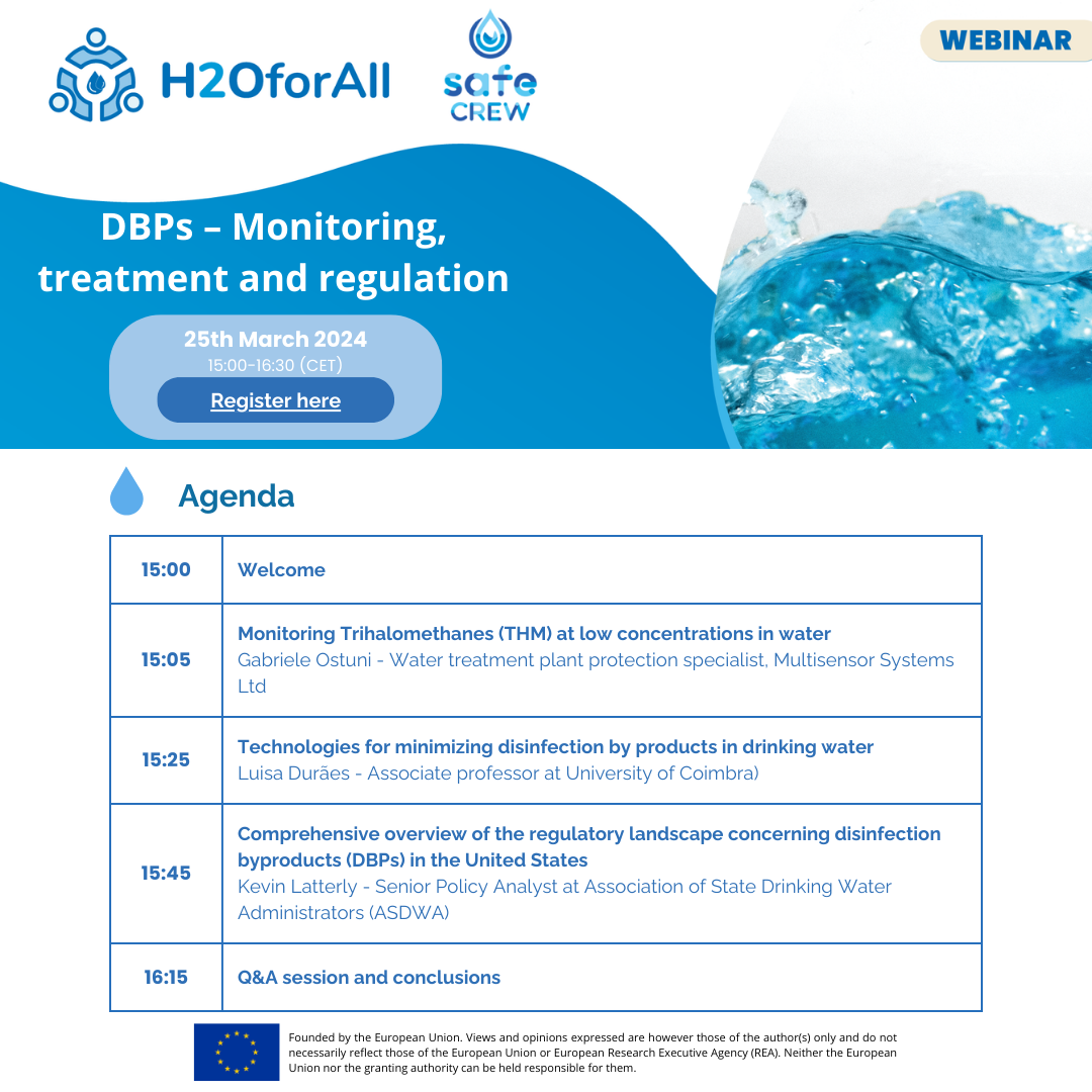 Webinar No 2: DBPs_Monitoring, treatment, and regulation, 25 March 2024, organised by H2OforAll and SafeCREW